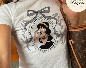 Floral Coquette Bow Disney Princess Baby Tee, Cinderella Belle Bad Girl Disney Girl Trip Croptop Women T-shirt, Princess Birthday Girl Shirt