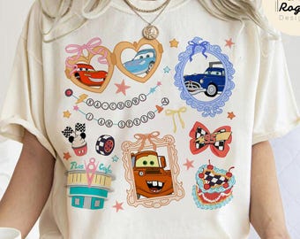 Coquette Bows Disney Cars Shirt, Lightning McQueen Tow Mater Doc Hudson Sally Cars Group Matching, Cars Land Family, Disney Girl Trip Shirt