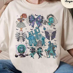 Coquette Bows Disney Haunted Mansion Shirt, Welcome Foolish Mortals Hitchhiking Ghosts Disney Halloween Shirt, Halloween Disney Girl Trip