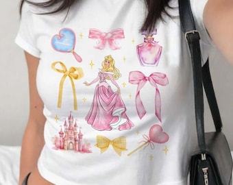 Watercolor Coquette Bows Disney Princess Baby Tee, Disney Girl Trip Croptop Women T-shirt, Princess Birthday Girl Shirt, Cinderella Rapunzel