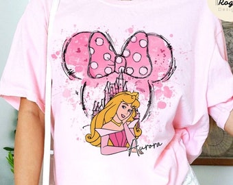 Watercolor Minnie Bows Castle Disney Princess Shirt, WDW Disneyland Princess Girl Trip Shirt, Princess Birthday Girl Shirt, Disney Bride Tee