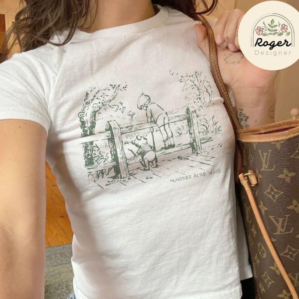 Retro Disney Winnie The Pooh Baby Tee, Hundred Acre Wood Pooh Christopher Robin Sketch Disney Girl Trip Croptop Women, Pooh Bear Baby Tee