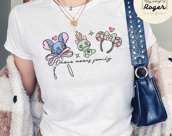 Coquette Bow Ohana means family Disney Stitch Baby Tee, Lilo & Stitch Hawaii Aloha Disney Girl Trip Croptop, Stitch Headband Gift for Her