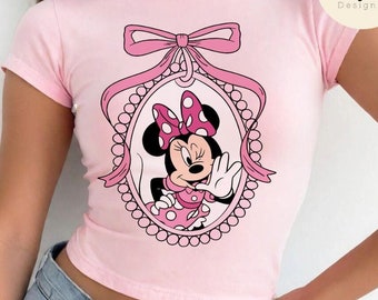 All Characters Disney Coquette Bow Baby Tee, Mickey Minnie Pooh Disney Princess Disney Girl Trip Croptop Women T-shirt, Birthday Girl Shirt