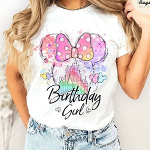 Watercolor Mickey Minnie Ears Castle Disney Birthday Shirt, WDW Disneyland Family Birthday Trip Tee, Birthday Boy Shirt, Birthday Girl Shirt