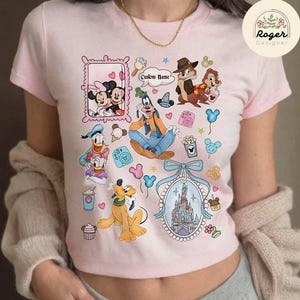 Personalized Coquette Bow Mickey and Friends Disney Trip Baby Tee, Disney Girl Trip Croptop Women Tee, WDW Disneyland Castle Girly Aesthetic
