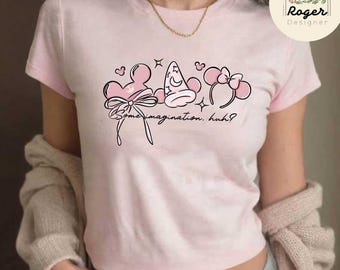 Coquette Bow Pink Disney Fantasia Baby Tee Crop Top, Fantasia Mickey Sorcerer Disney Girl Trip Shirt, Wizard Fantasmic, Some Imagination Huh