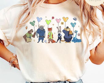 Mickey Balloons Disney Zootopia Shirt, Zootopia 2 Movie Judy Hopps Nick Wilde Animal Group Matching, Zootopia Family, Disney Girl Trip Shirt