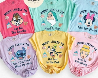 All characters Most likely to Disney Family matching shirts, WDW Disney World Disneyland Family vacation group shirts, Mickey & friends Tee