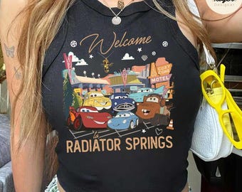 Disney Cars Baby Tee Crop Tank, Lightning McQueen Tow Mater Doc Hudson Sally Disney Girl Trip Croptop, Cars Land Family Radiator Springs Tee