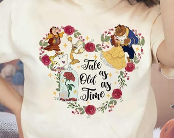 Floral Tale as Old as Time Disney Beauty and the Beast Shirt, WDW Disneyland Princess Belle Girl Trip Shirt, Disney Princess Birthday Girl