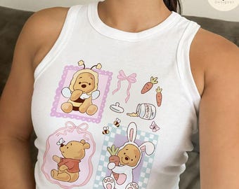 Coquette Bow Disney Winnie The Pooh Baby Tee, Hundred Acre Wood Pooh Christopher Robin Disney Girl Trip Croptop Women, Pooh Bear Baby Tee