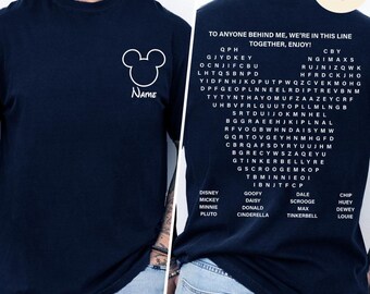 Two-sided Mickey Funny Interactive Disney Shirt, Waiting In Line Puzzle Word Search Dad, Walt Disney World Disneyland Family Vacation 2026