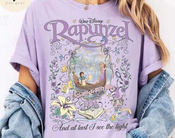 Vintage Retro Rapunzel Princess shirt, At last I see the light Tangled Pascal Disney trip shirt, WDW Disneyland ride family matching Tee