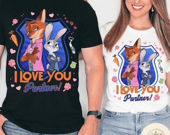 I love you Partner Couple Disney Zootopia Shirt, Zootopia 2 Movie Judy Hopps Nick Wilde Couple Trip Disney Valentine Shirt, Zootopia Family