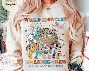 World Showcase Walking Club Mickey and Friends Disney Epcot Shirt, see the world in 1.2 miles Epcot center shirt, Epcot world tour 1982 Tee