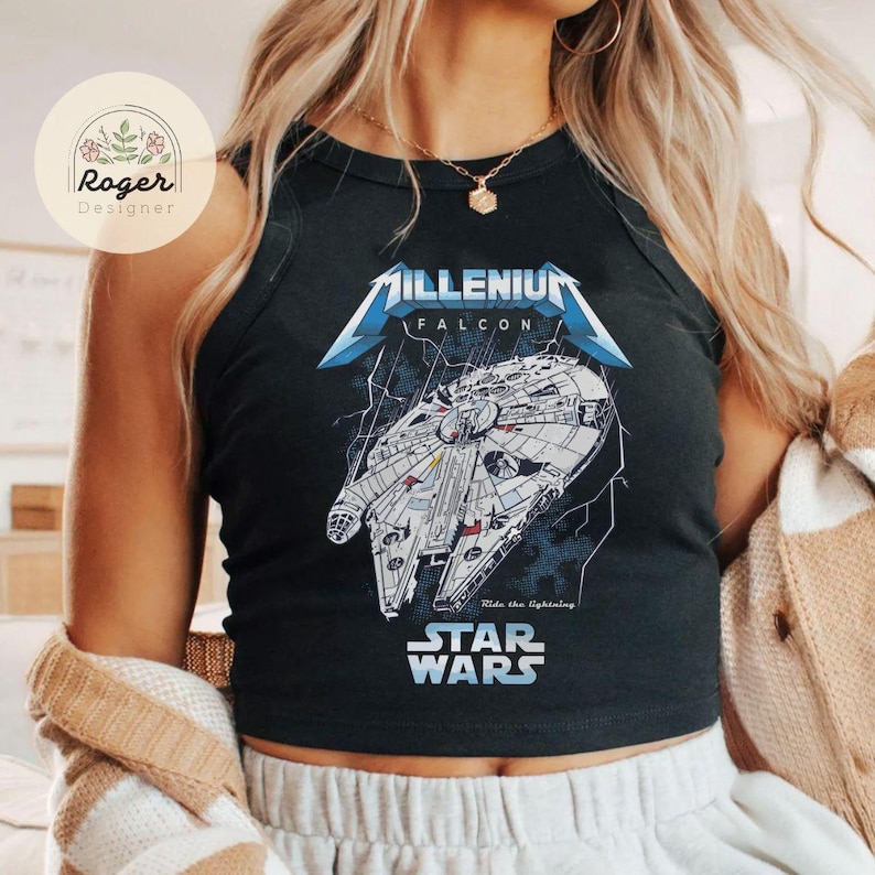 Vintage Star Wars Millenium Falcon Baby Tee T-shirt, Galaxy's Edge Walt Disney World Disneyland Trip Tee, Birthday Gift, Summer tank top image 1