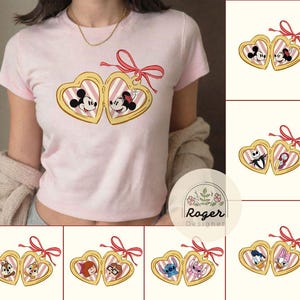 Coquette bow Disney locket Valentine Baby tee, Mickey Minnie Disney couple WDW Disneyland sweethearts nite Croptop Baby Tee womens T-shirt