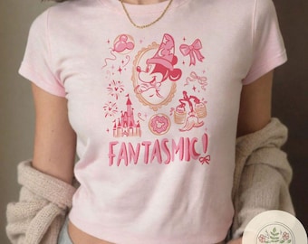 Coquette bows Disney Fantasia Baby Tee, Mickey Sorcerer baby tee, Girly Aesthetic Baby tee, WDW Disneyland Girls trip Croptop womens T-shirt