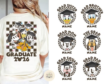 Two-sided Mickey & Friends Disney Graduate Shirt, Graduate 2026 shirt, Disney Grad Family Matching shirts, Disney Family Squad Graduation
