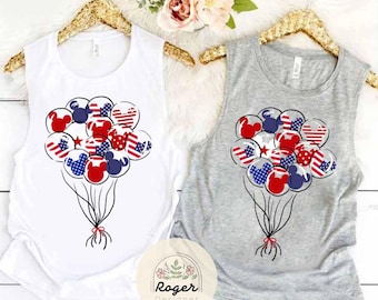 Mickey Balloon US Flag Disney Happy 4th of July Shirt, WDW Disneyland USA Happy Independence Day 1776, Disney Family Trip America tank top