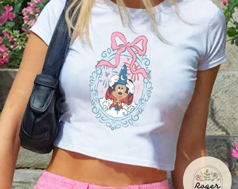 Mickey Sorcerer Disney Fantasia Baby Tee Croptop shirt, Mickey Sorcerer baby tee, Girly Baby tee, WDW Disneyland Girls trip womens T-shirt