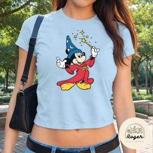 Mickey Sorcerer Disney Fantasia Baby Tee Croptop shirt, Mickey Sorcerer baby tee, Girly Baby tee, WDW Disneyland Girls trip womens T-shirt