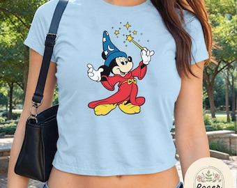 Mickey Sorcerer Disney Fantasia Baby Tee Croptop shirt, Mickey Sorcerer baby tee, Girly Baby tee, WDW Disneyland Girls trip womens T-shirt
