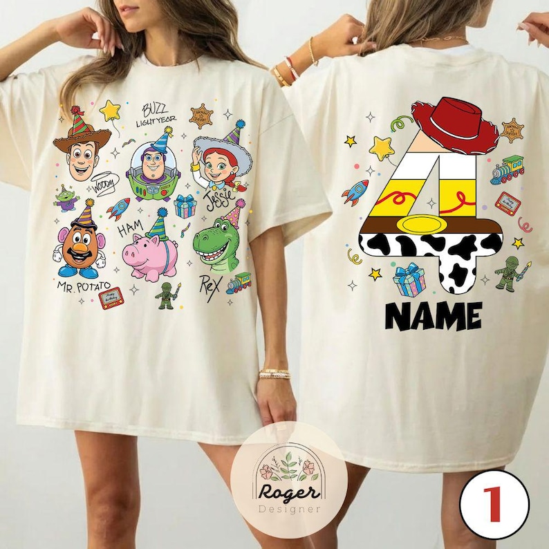 Camiseta personalizada de cumpleaños de Toy Story, Buzz Lightyear, Woody y Jessie de Toy Story Land. Camiseta para adultos y niños con el mensaje "Tienes un amigo en mí". imagen 6