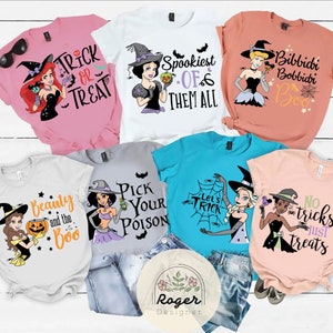 Personalized Disney Princess Halloween Shirt, Ariel Cinderella Belle Snow White WDW Disneyland Princess Halloween Girls trip Bestie shirt