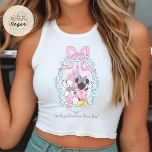 Coquette bow Minnie Daisy Baby Tee Croptop shirt, Girls just wanna have fun baby tee, Girly aesthetic Girls trip tee, Magic Kingdom T-shirt