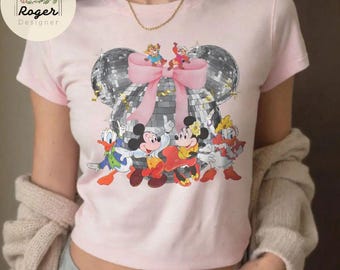 Coquette Disney Disco ball shirt, Mickey Minnie Disco Ball Baby tee Unisex Tshirt, Disney Trip Shirt, Girls Trip matching shirts