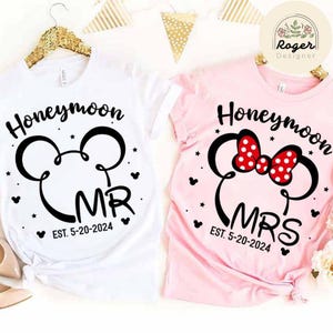 Personalized Mickey Minnie Ears Disney Honeymoon Shirt, Disney Couple Just Married Wedding Trip 2025, Mr and Mrs Wife Husband Matching Tee