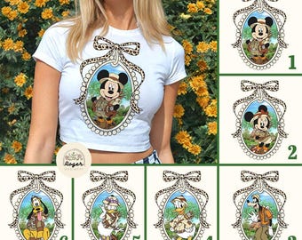 Coquette bow Mickey and Friends Disney Animal Kingdom Baby tee, Safari Disney Leopard Croptop Baby Tee womens T-shirt, Disney Wild Trip