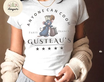 Remy Ratatouille Anyone can Cook Baby Tee, Vintage Ratatouille Gusteau&#39;s Little Chef Croptop Baby Tee womens T-shirt, Remy Disney Tees