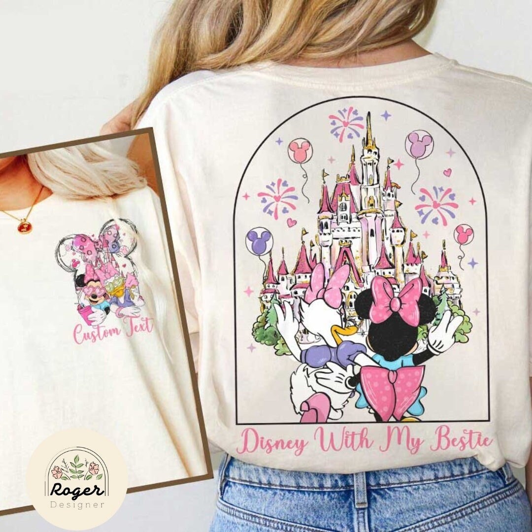 Two-sided Minnie Daisy Disney with my Bestie Shirt, Personalized Disney Besties, Disney Girl Trip Shirt, WDW Disneyland Castle Best Friends