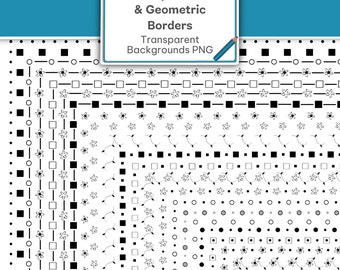 Bordes florales y geométricos, conjunto sencillo en formato PNG (descarga digital)