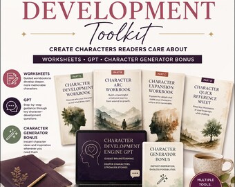 Kit de desarrollo de personajes • Hojas de trabajo de personajes • Perfil de personaje • Escritura creativa • GPT • Generador de personajes (bonificación)