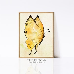 Yellow Butterfly Watercolour Art DIGITAL Print, Butterfly printable, Wildlife Illustration digital Download, Butterfly print for framing