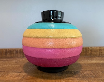 1980s VICKY Rainbow Ceramic Vase Made in El Salvador