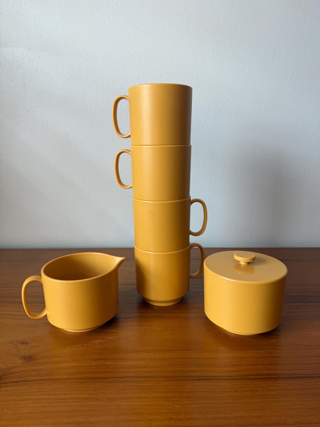 Oneida Cup Rack Stackable Vintage 1970s Oneida-ware Yellow Melamine Stacking Mugs Sugar Bowl ...