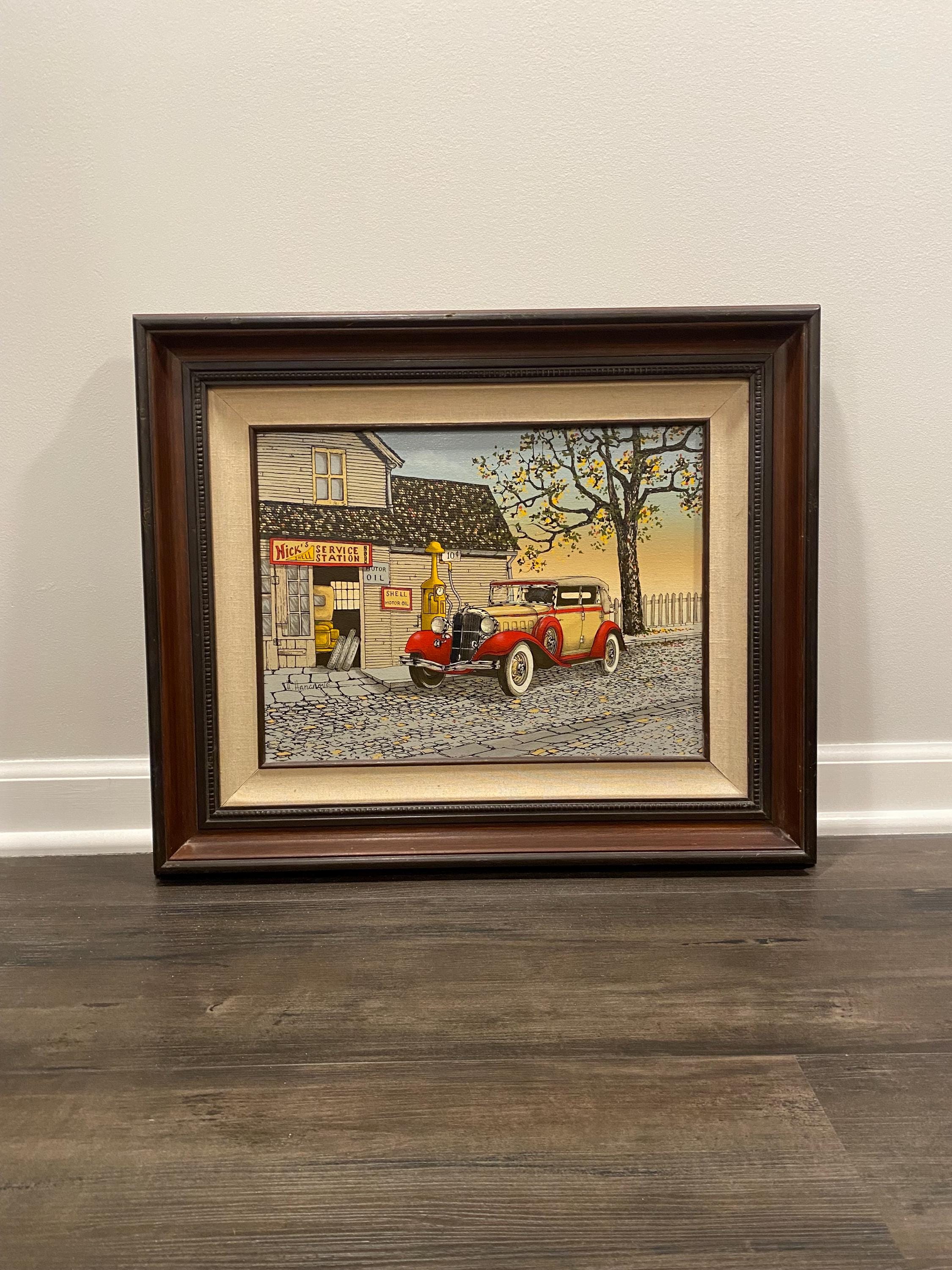 Vintage H Hargrove Framed Signed Serigraph Automobile Service