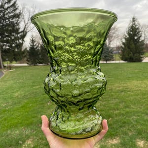 Vintage 1960s E.O. Brody Green Crinkle Glass Vase