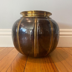 Vintage Hammered Brass Decorative Pot or Planter