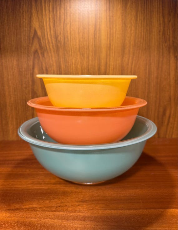 Vintage PYREX Mixing Bowl Set: Southwest Pastel, Clear Bottom