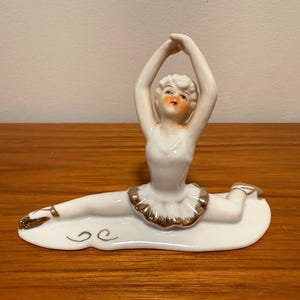 Vintage Porcelain Handpainted Ballerina Figurine With Gold Accents