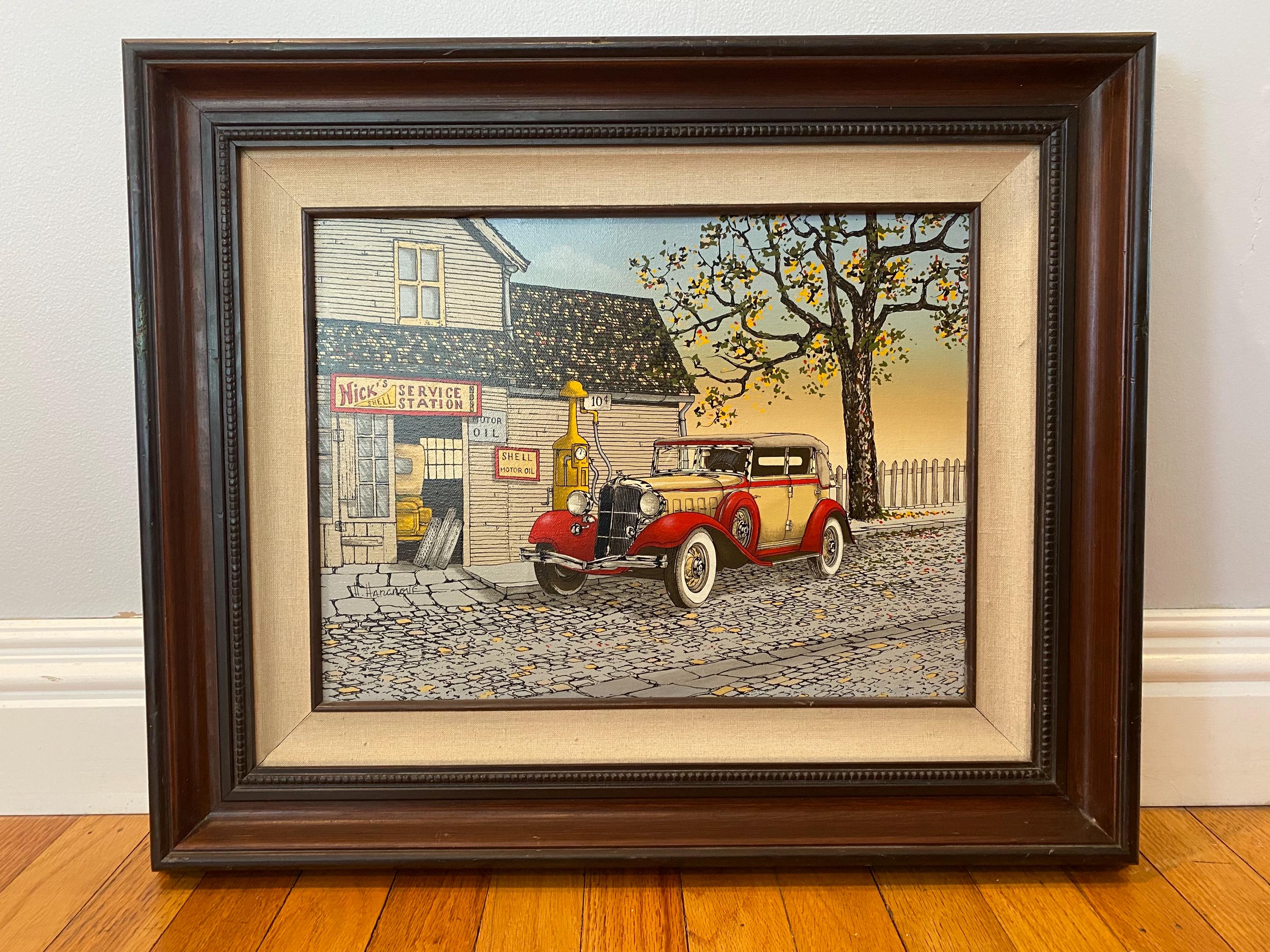 Vintage H Hargrove Framed Signed Serigraph Automobile Service