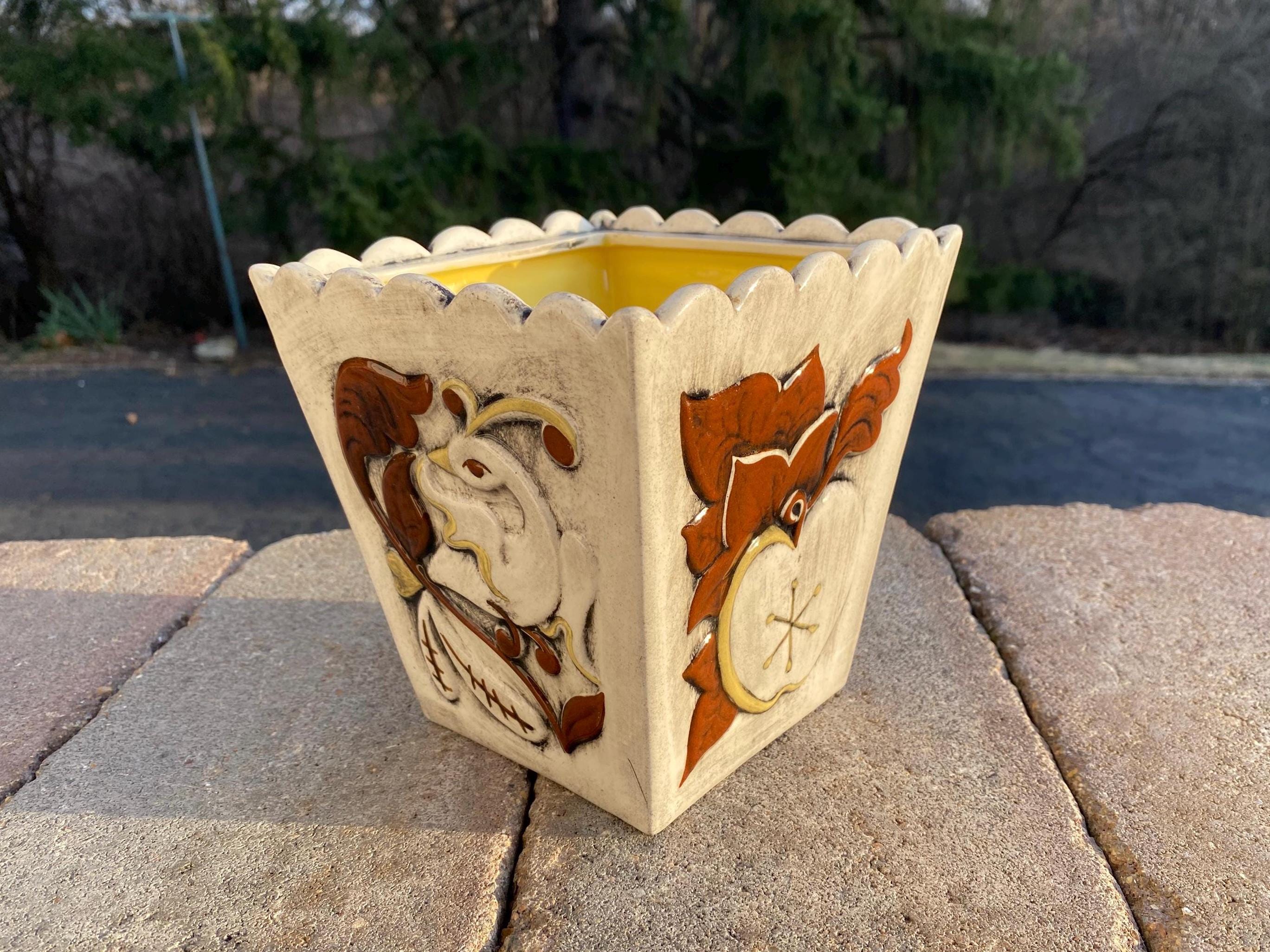 Vintage 1976 Birds and Flowers Boho Ceramic Decorative Planter