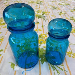 Set of 2 Vintage Blue Bubble Glass Apothecary Jars Made in Belgium