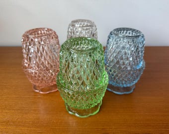 Vintage Indiana Glass Diamond Point 2-Piece Fairy Lamps - Clear, Pink, Blue, Green